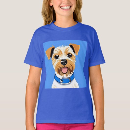 青い襟を着たかわいい犬 Tシャツ (正面)
