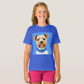 青い襟を着たかわいい犬 Tシャツ (正面フル)
