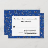 青い西部のバンダナカスタムな結婚RSVPのカード 出欠カード (正面/裏面)