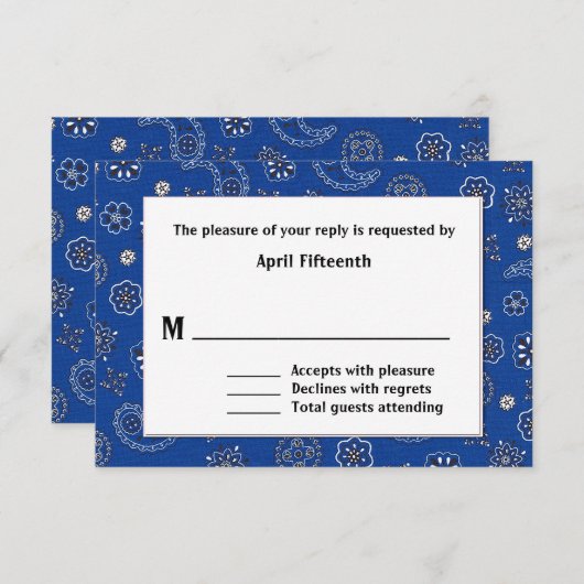 青い西部のバンダナカスタムな結婚RSVPのカード 出欠カード (正面/裏面)