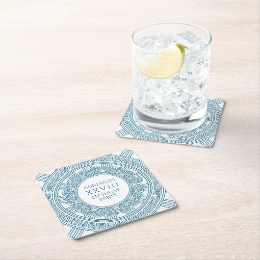 青い要素を使ったギリシャ風トーガの誕生日パーティー スクエアペーパーコースター (インサイチュ)