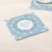 青い要素を使ったギリシャ風トーガの誕生日パーティー スクエアペーパーコースター (アングル)