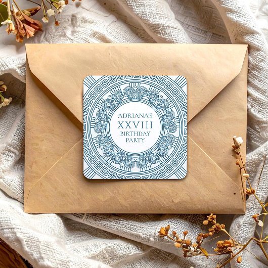 青い要素を持つギリシャのトガの誕生日パーティー スクエアシール
