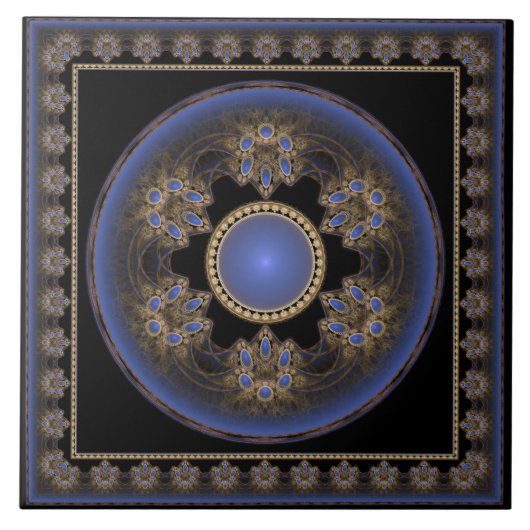 青い視覚的なフラクタルのフレーム付きパターン タイル (正面)