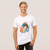 青い角のあるドラゴン トライブレンドTシャツ (正面全面)