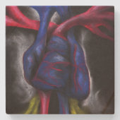 青い解剖学的な人間のハートアートの音 ストーンコースター (正面)