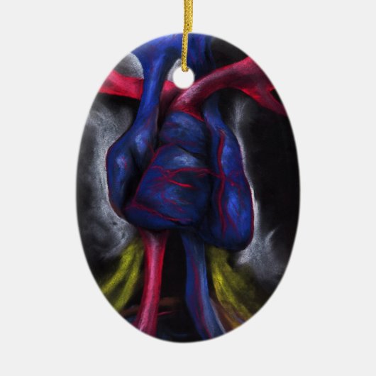 青い解剖学的な人間のハートアートの音 セラミックオーナメント (正面)