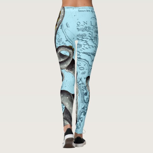 青い触手マップ上のグレーのヴィンテージ レギンス (裏面)