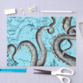 青い触手マップ上のグレーのヴィンテージ 薄葉紙 (クラフト)