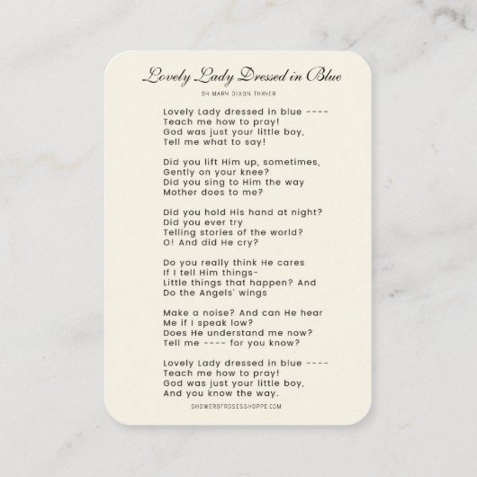 青い詩を着た素敵な女性マリアとイエス 名刺 (裏面)