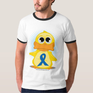 青い認識度のリボンのアヒル Tシャツ