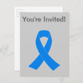 青い認識度のリボン インビテーションポストカード (正面/裏面)