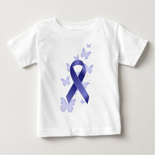 青い認識度のリボン ベビーTシャツ