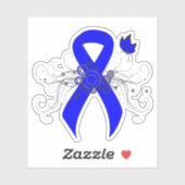 青い認識度リボンと蝶 シール (シート)