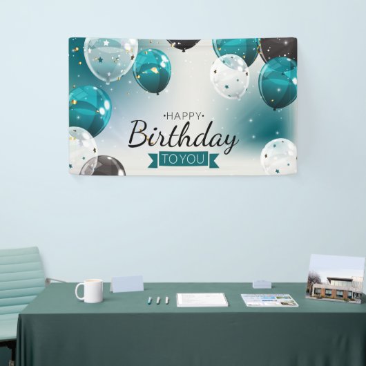 青い誕生日の吹き出しバナー 横断幕 (トレードショー)