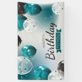 青い誕生日の吹き出しバナー 横断幕 (縦)