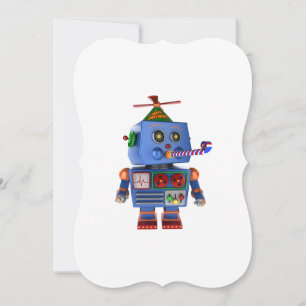青い誕生日パーティーのおもちゃロボット 招待状