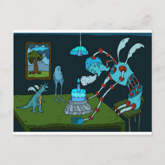 青い誕生日挨拶 ポストカード