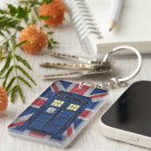 青い警察のパブリックコールボックス – UKタイムトラベル1 キーホルダー (正面右)