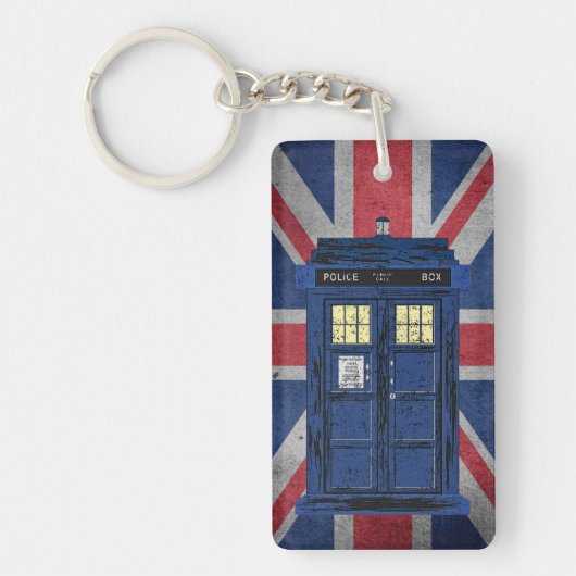 青い警察のパブリックコールボックス – UKタイムトラベル1 キーホルダー (正面)