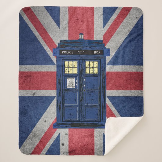 青い警察のパブリックコールボックス – UKタイムトラベル1 シェルパブランケット (正面)