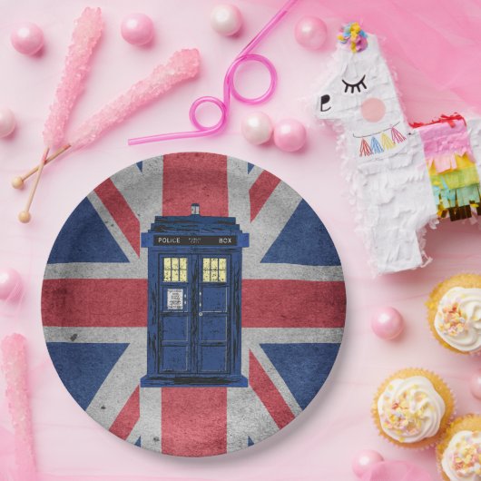 青い警察のパブリックコールボックス – UKタイムトラベル1 ペーパープレート (パーティー)