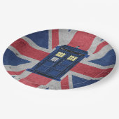 青い警察のパブリックコールボックス – UKタイムトラベル1 ペーパープレート (アングル)