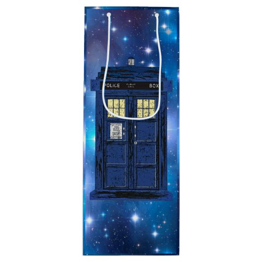 青い警察のパブリックコールボックス – UKタイムトラベル1 ワインギフトバッグ (正面)