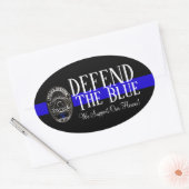 青い警察サポート楕円バンパーステッカーを守る 楕円形シール (封筒)