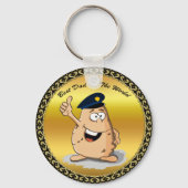 青い警察帽を被った警官ポテト キーホルダー (正面)