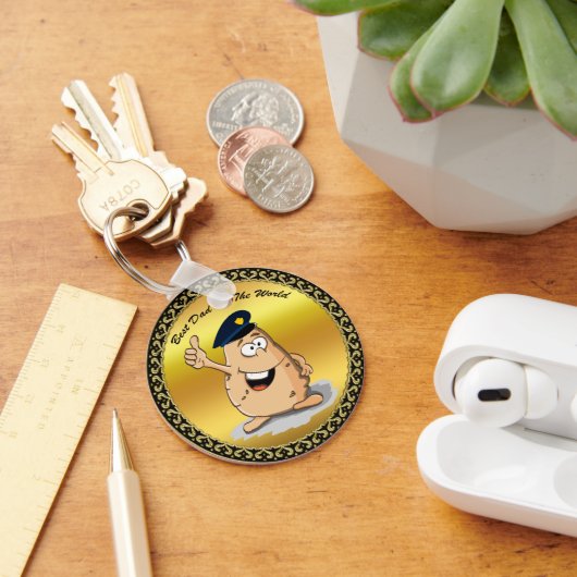 青い警察帽を被った警官ポテト キーホルダー (デスク)