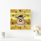 青い警察帽を被った警官ポテト スクエア壁時計 (ホーム)