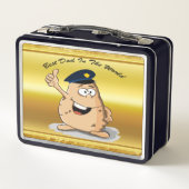 青い警察帽を被った警官ポテト メタルランチボックス (裏面)