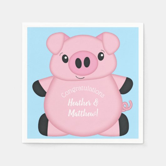 青い豚の赤ちゃんシャワー スタンダードカクテルナプキン (正面)