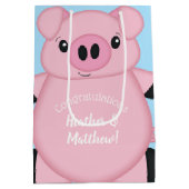 青い豚の赤ちゃんシャワー ミディアムペーパーバッグ (裏面)