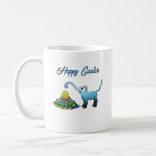 青い象がイースターの卵を集める コーヒーマグカップ (左)