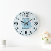 青い象とストライプ文字E ラージ壁時計 (ホーム)