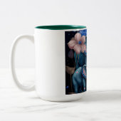 青い象とピンクの花 ツートーンマグカップ (左)