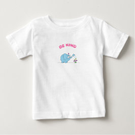 青い象と美しい花に優しく ベビーTシャツ