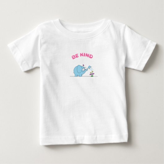 青い象と美しい花に優しく ベビーTシャツ (正面)