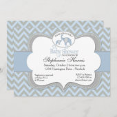 青い象のシェブロンのベビーシャワーの招待状 招待状 (正面/裏面)