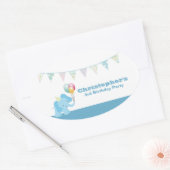 青い象のストライプ誕生日の楕円形のシール 楕円形シール (封筒)