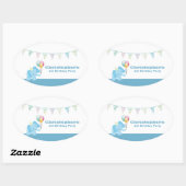 青い象のストライプ誕生日の楕円形のシール 楕円形シール (シート)