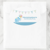 青い象のストライプ誕生日の楕円形のシール 楕円形シール (バッグ)