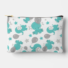 青い象のパターン，かわいい象，星 アクセサリーポーチ