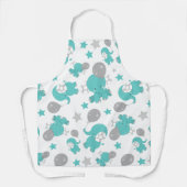 青い象のパターン，かわいい象，星 エプロン (正面)