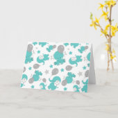 青い象のパターン，かわいい象，星 カード (黄色い花)