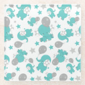 青い象のパターン，かわいい象，星 ガラスコースター (正面)