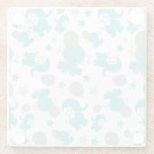 青い象のパターン，かわいい象，星 ガラスコースター (裏面)