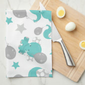 青い象のパターン，かわいい象，星 キッチンタオル (四つ折り)